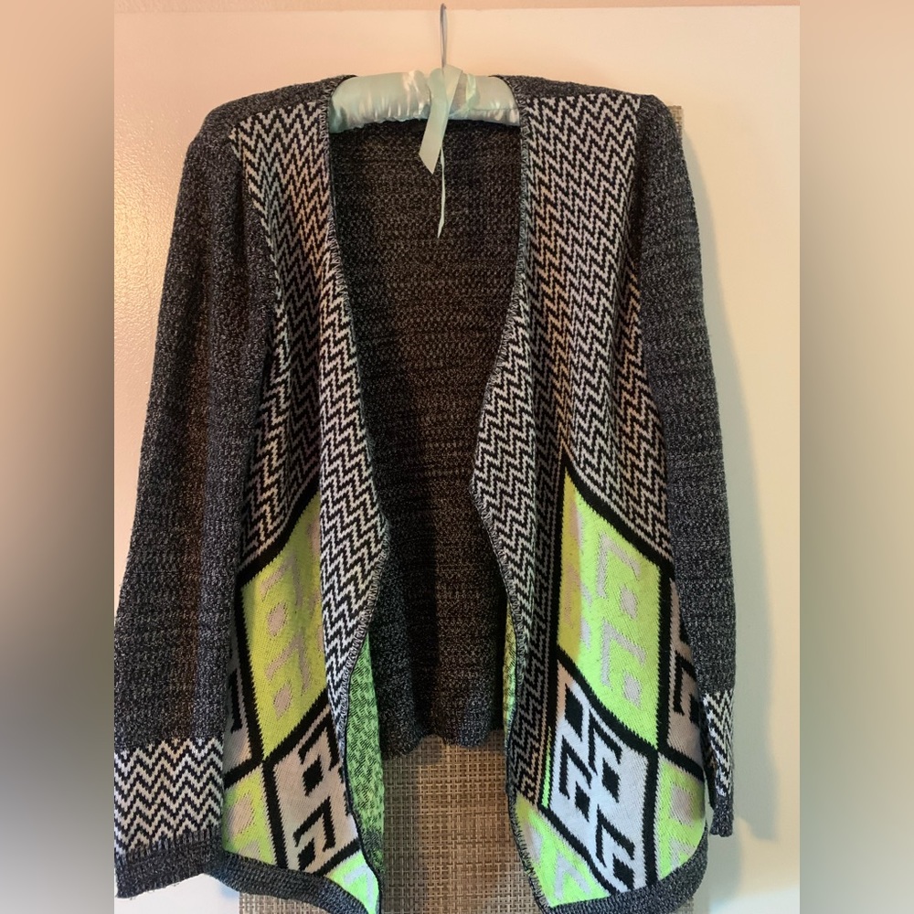 Woman’s Black and neon yellow variegated cardigan
